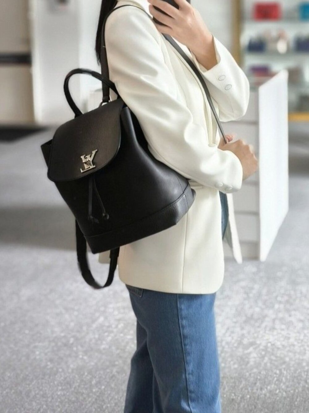 Black leather backpack